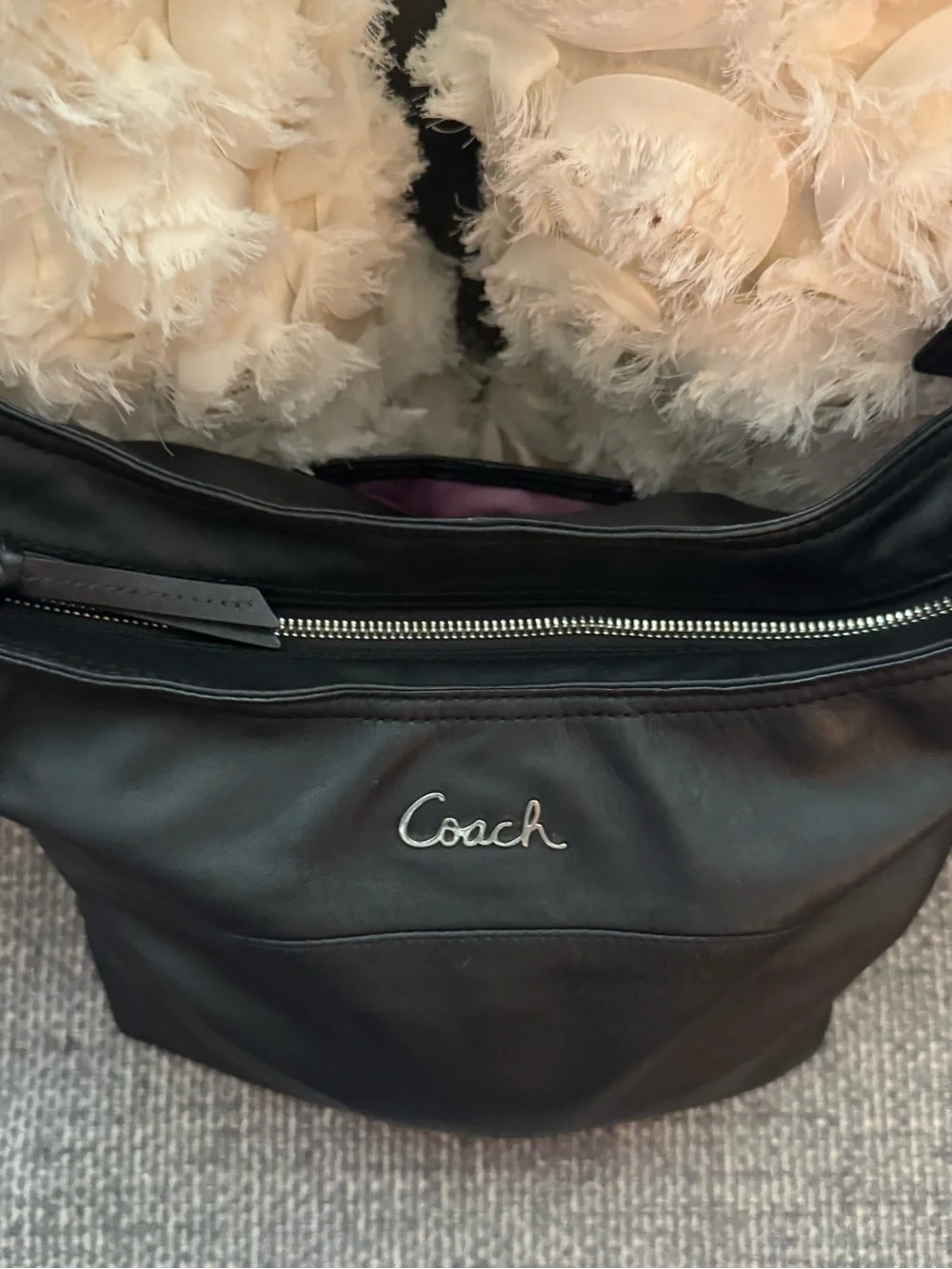 Coach F17116 Black Leather Hobo Shoulder Bag